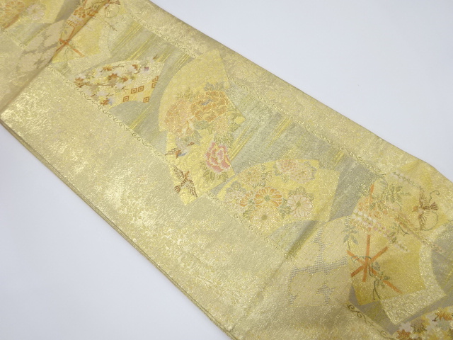 地紙に牡丹・雀模様織出し袋帯